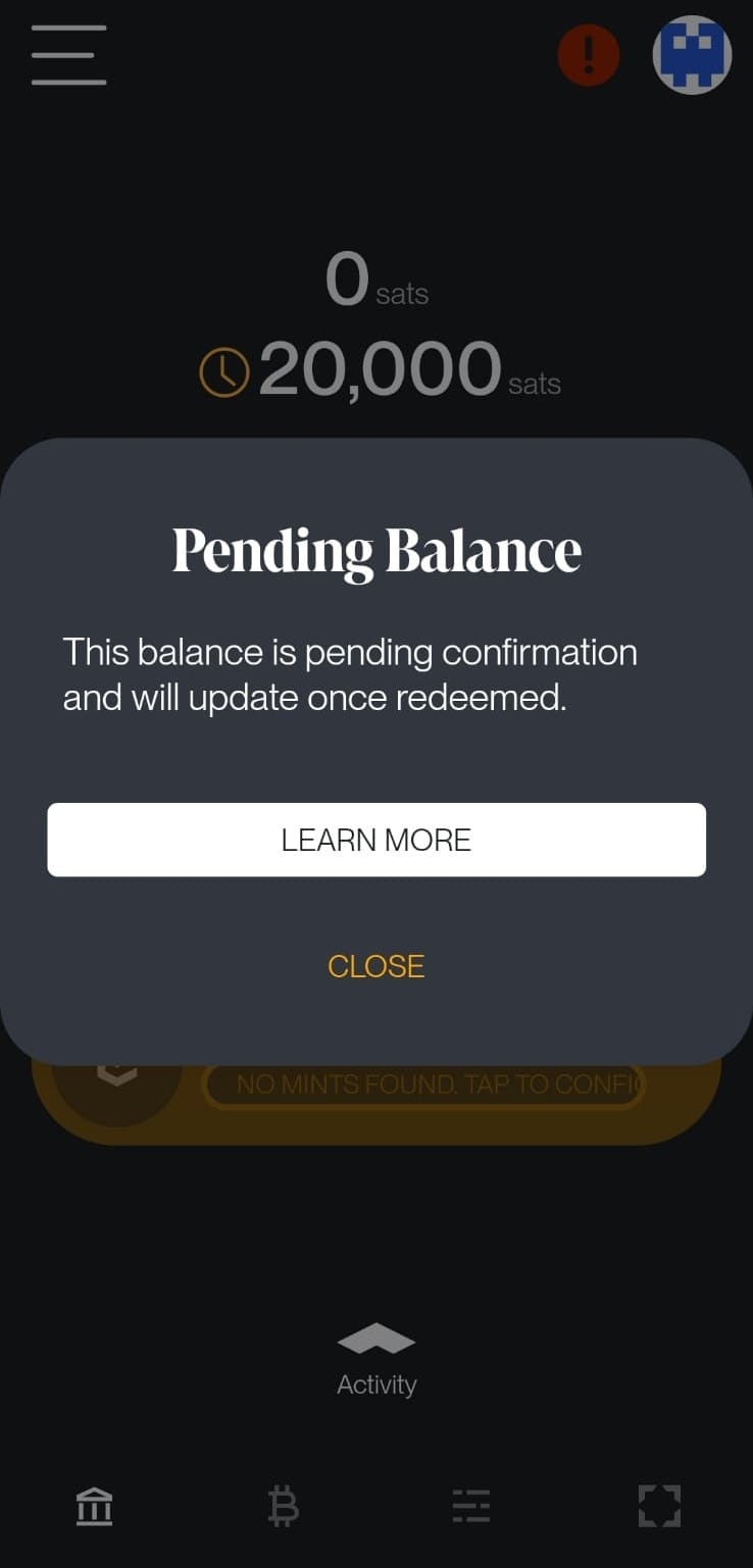 Cashu pending tokens